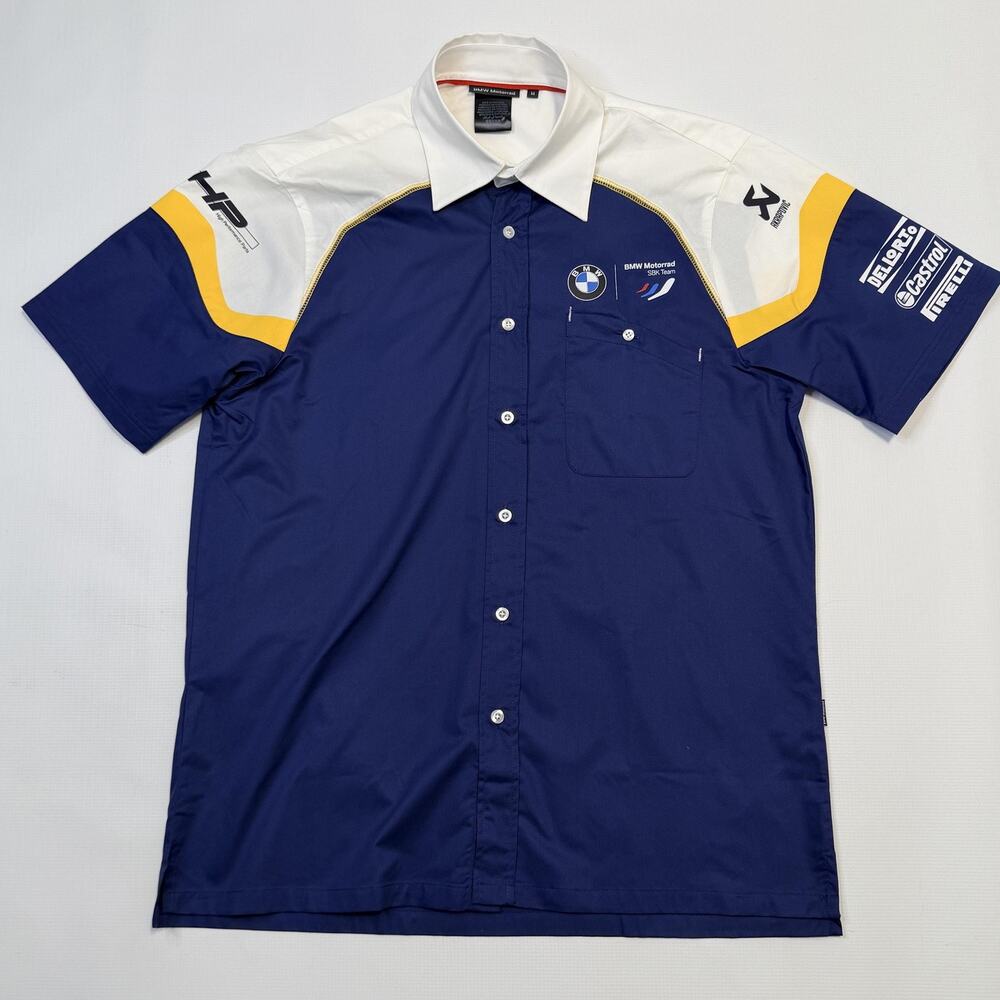BMW Motorrad Motorsport SBK Team Shirt Mens Medium Navy White Pit Crew Button Up